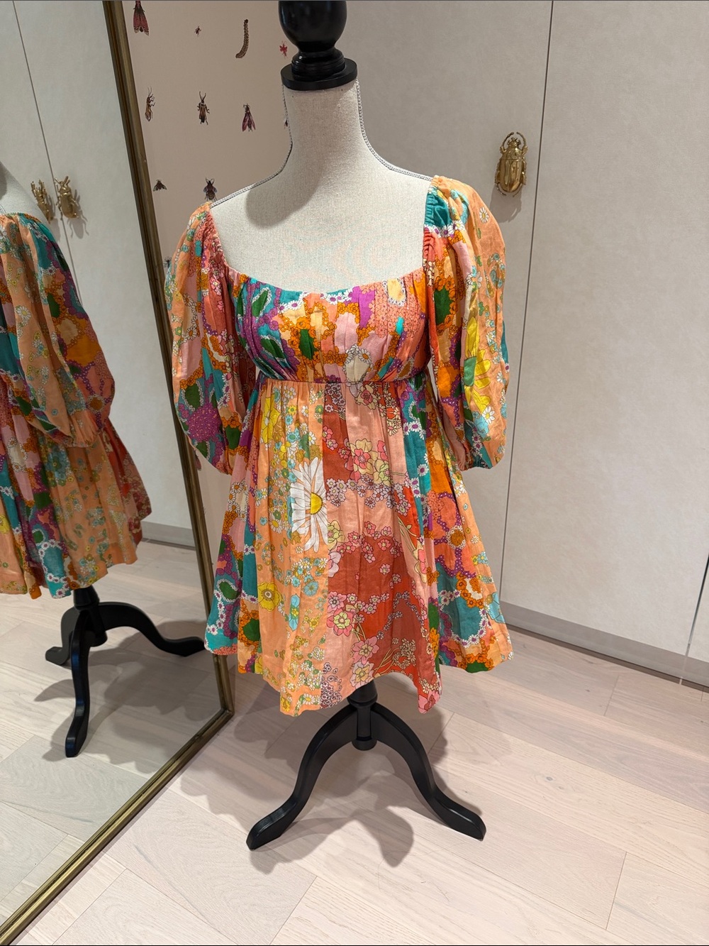 Zimmermann Orange Multicolor Floral Puff-Sleeve Mini Dress